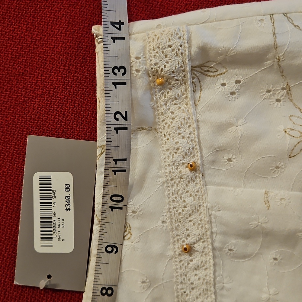 BESS White Eyelet skirt floral embroidery accents lined side zipper Med. Summery - Picture 7 of 11